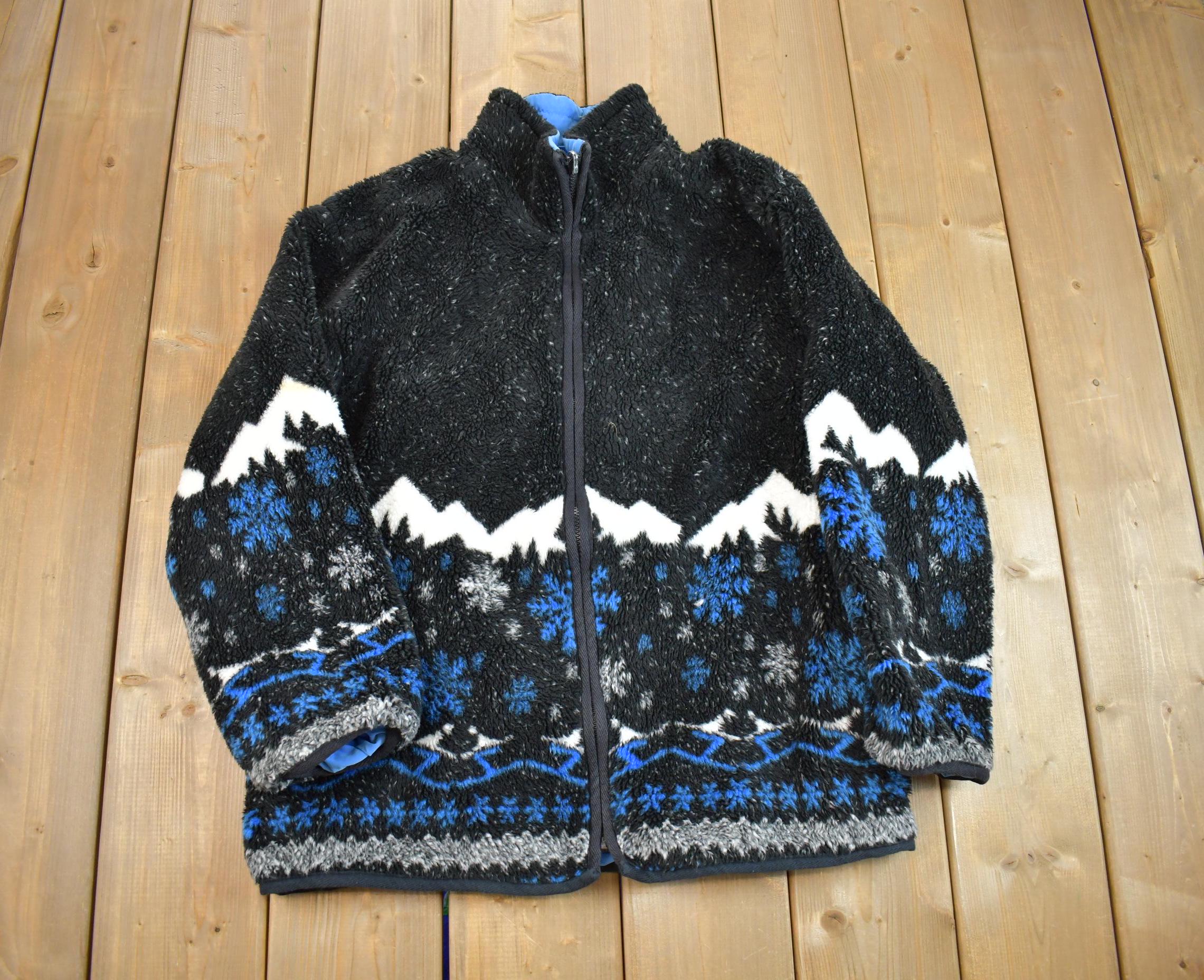 Vintage 1990s Reversible Snowy Mountain Theme Fleece Sweater