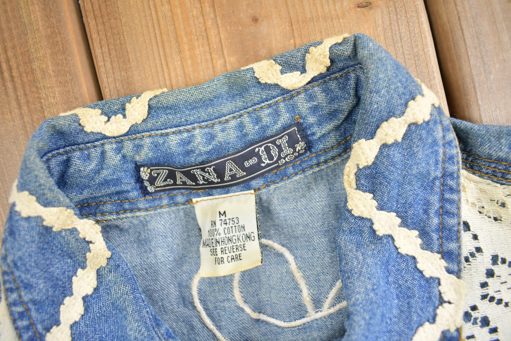Vintage 1990s Zana-Di Lace Patchwork Denim Button Up Shirt