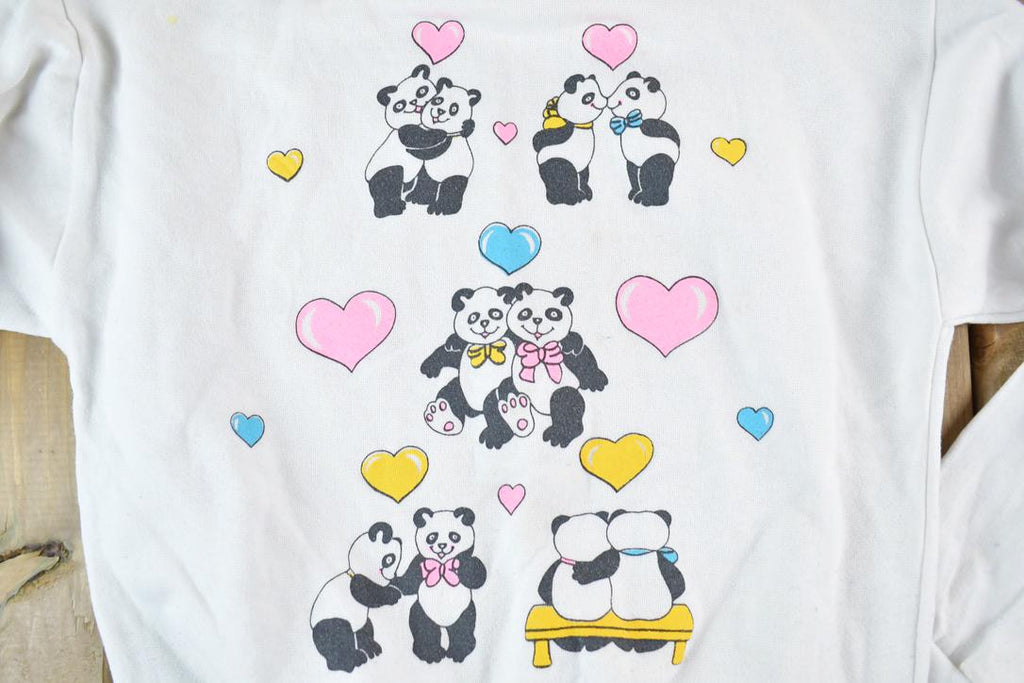 Vintage 1990s Cute Loving Panda Bears Crewneck Sweater Made In USA 90s Crewneck