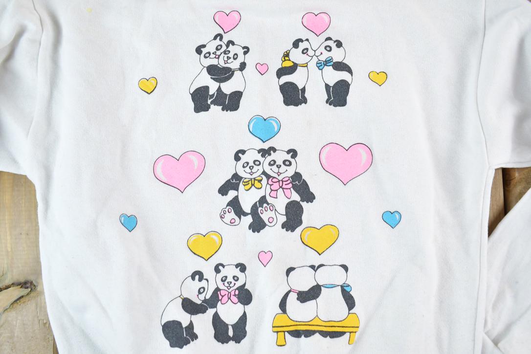 Vintage 1990s Cute Loving Panda Bears Crewneck Sweater Made In USA 90s Crewneck