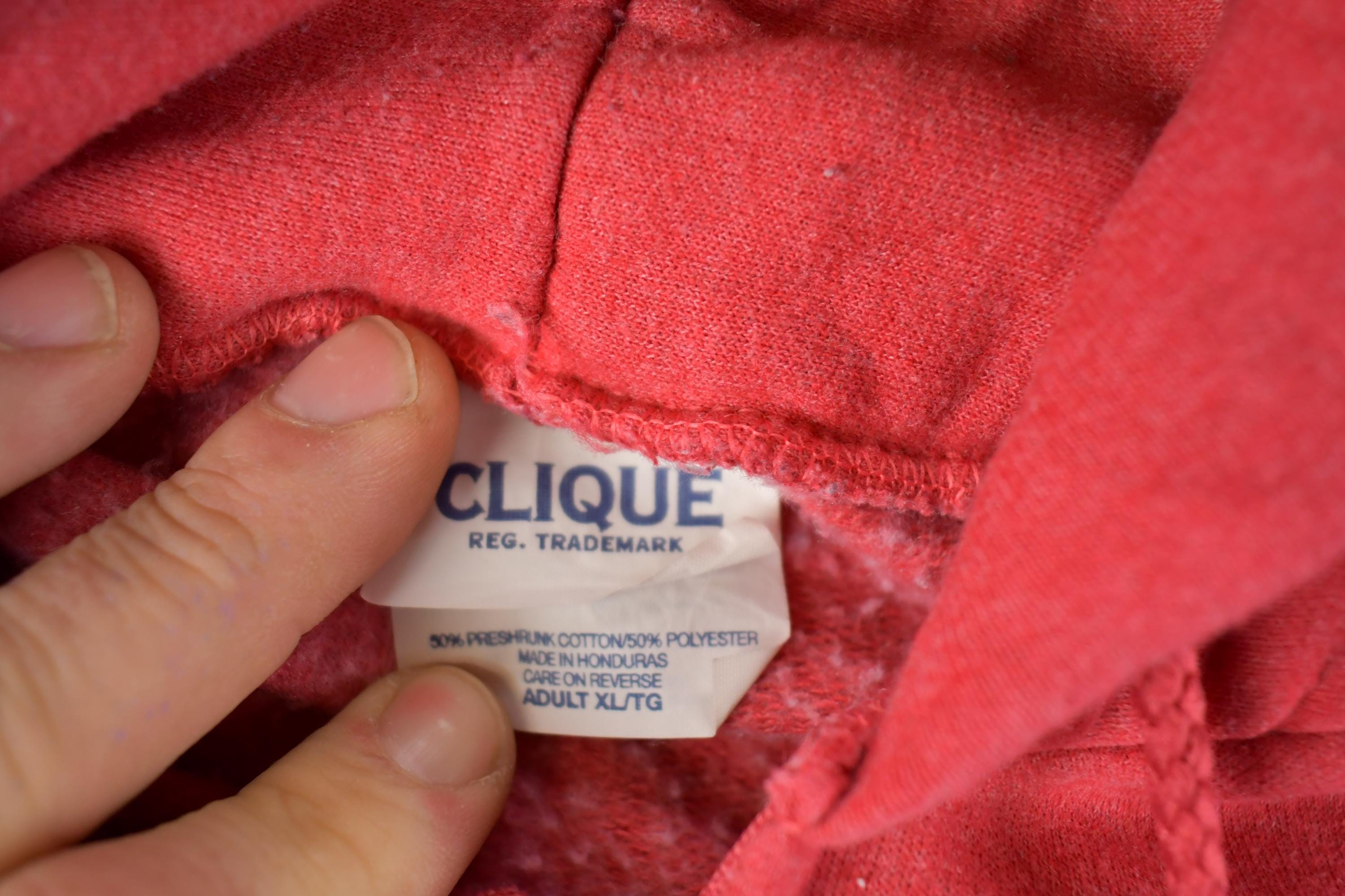 Vintage 1990s Blank Red Clique Full Zip Hooded Sweatshirt