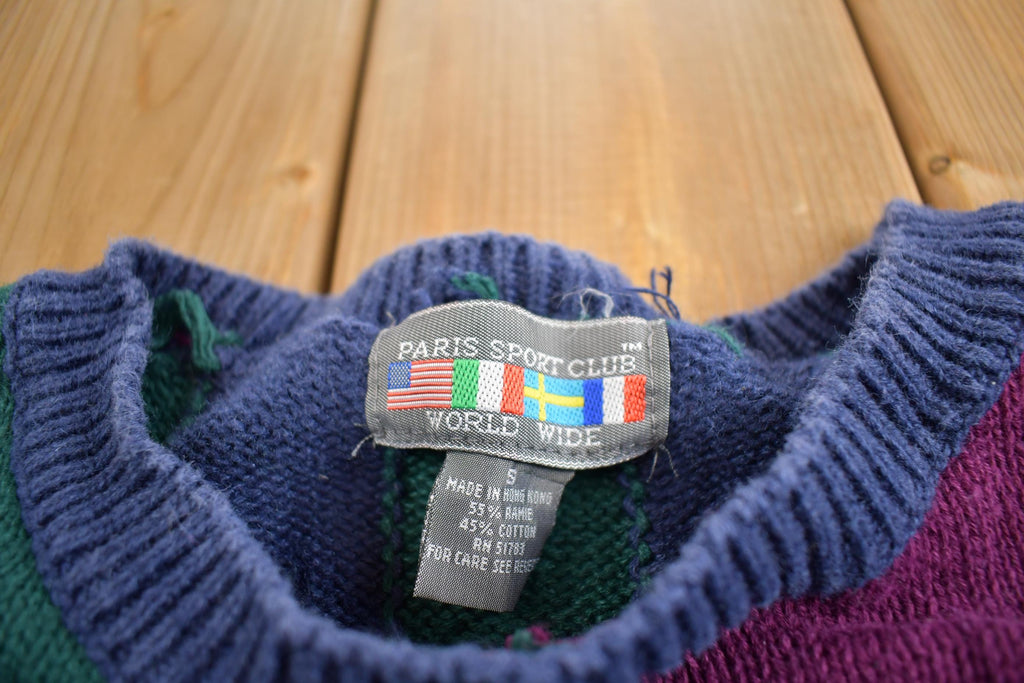 Vintage 1990s Paris Sport Club Abstract Pattern Knit Crewneck Sweater