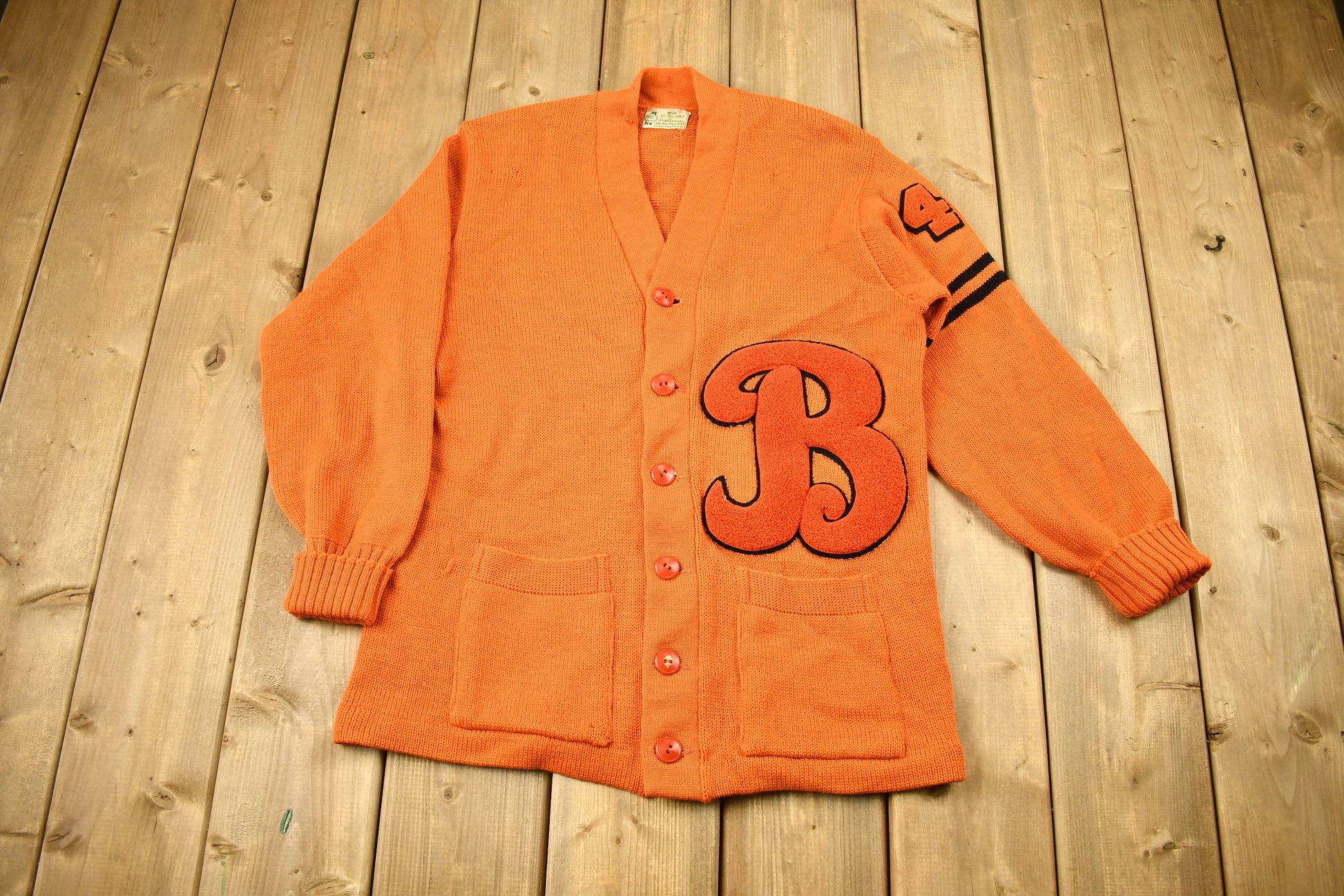 Vintage 1950s 100% Wool Collegiate Cardigan Knit Sweater