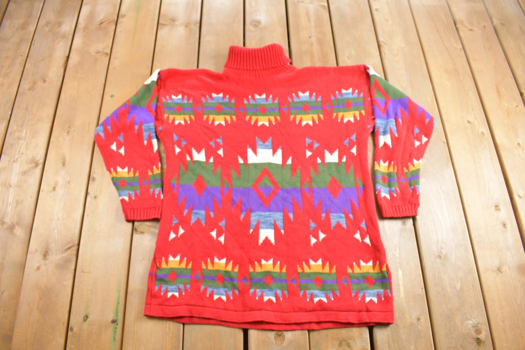 Vintage 1990s Aztec Pattern Knit Turtleneck Sweater