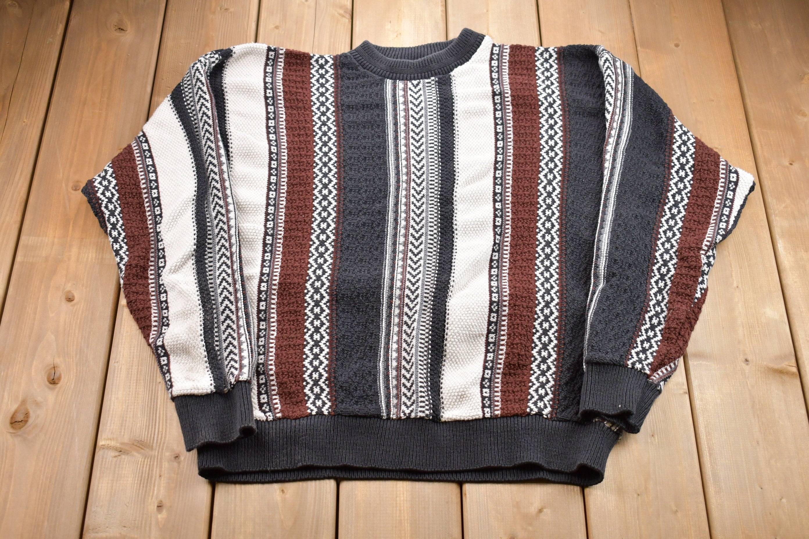 Vintage 1990s Croft & Barrow Striped Cable Knitted Sweater