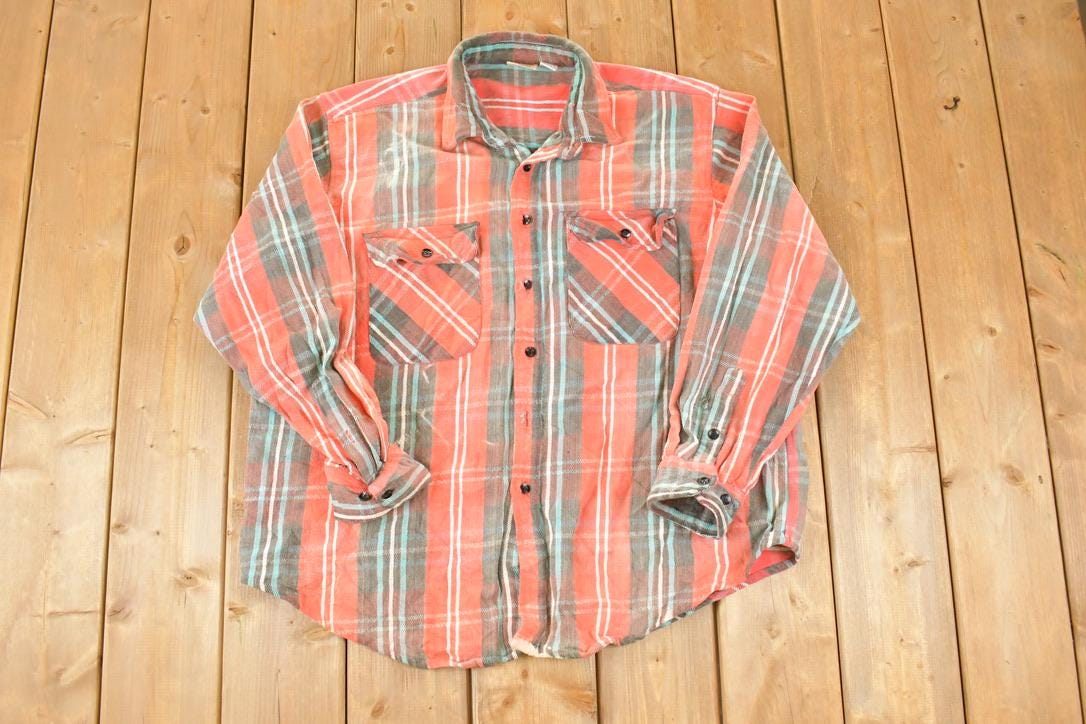 Vintage 1990s Five Brother Plaid Western Style Button Up Shirt Men's XL