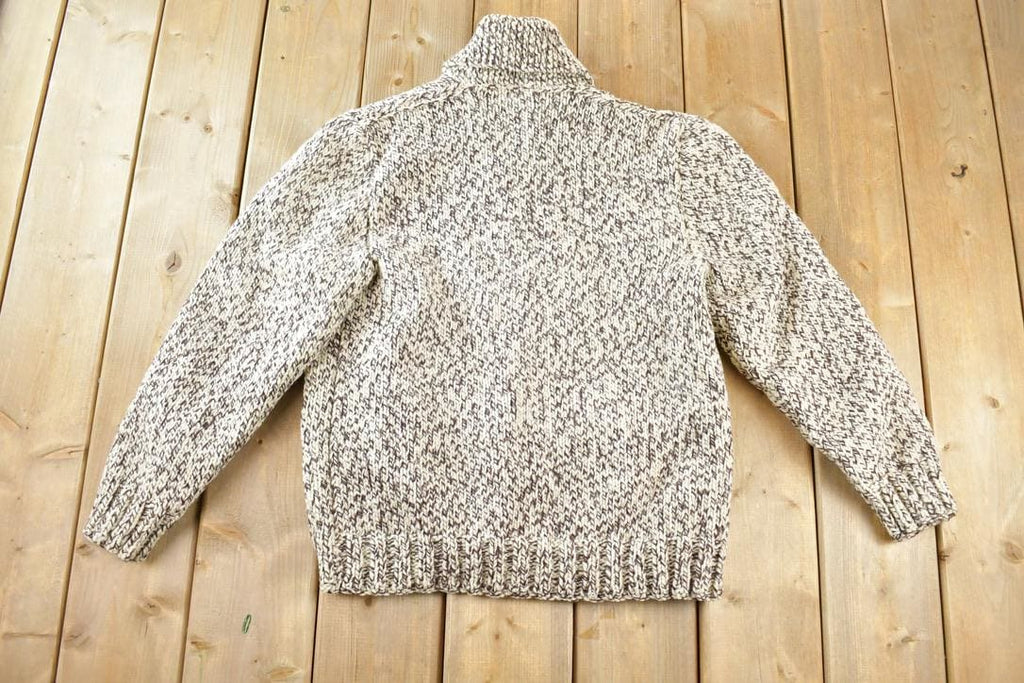 Vintage 1960s Wool Knit Abstract Pattern Zip Up Knit Sweater Mens S