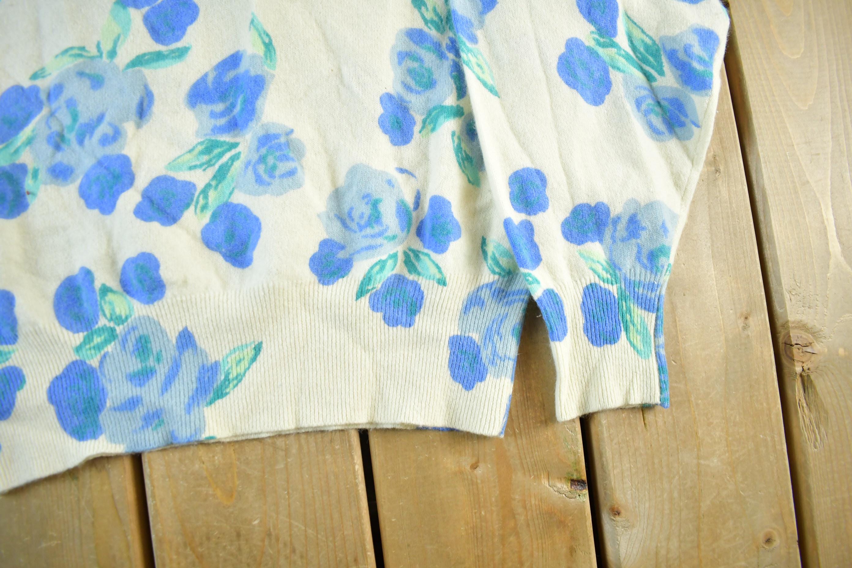 Vintage 1980s Fennwright & Manson Floral Knit Sweater Women's S