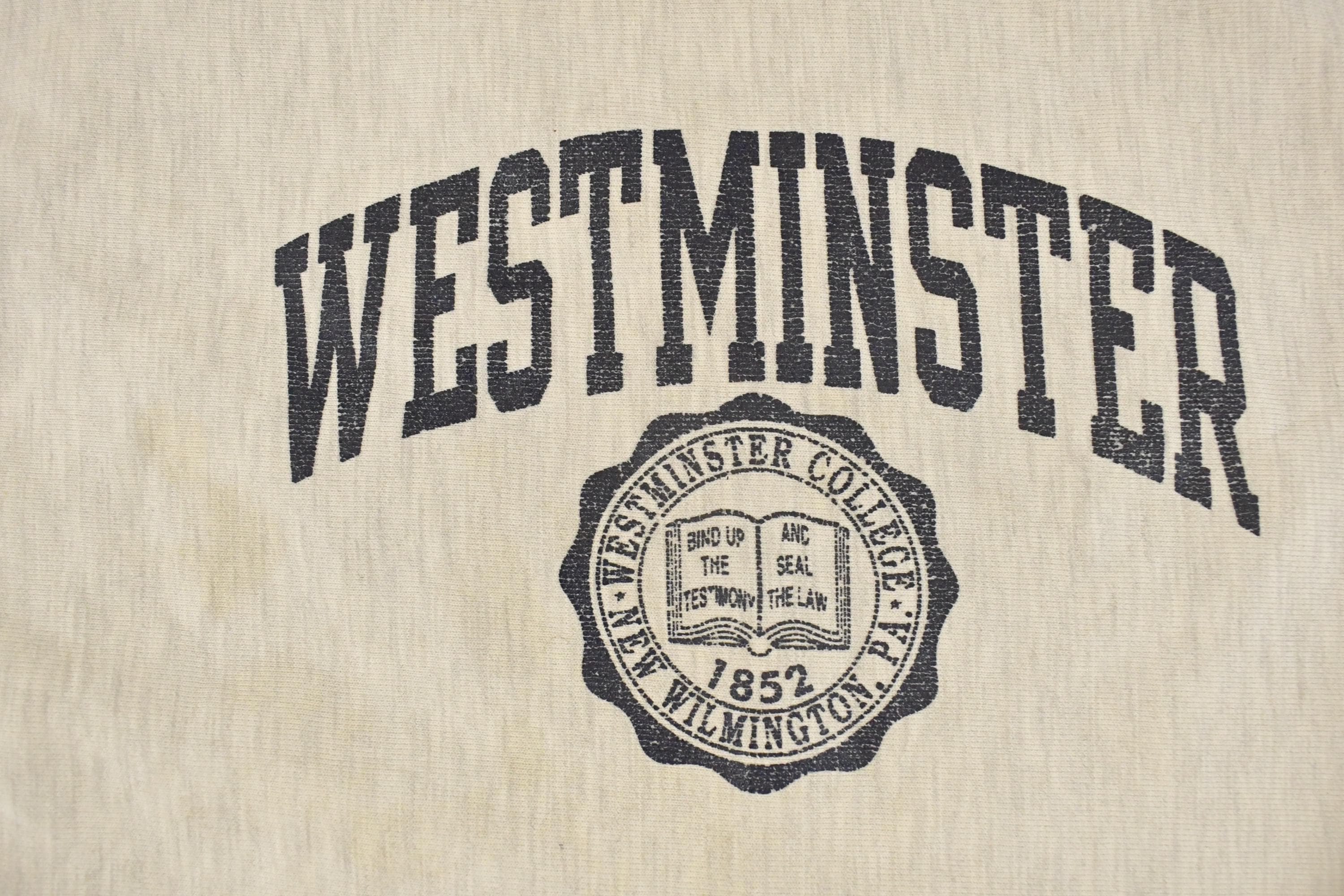Vintage Y2K Thrashed Westminster College Champion Reverse Weave Sweatshirt Men's XXL / 2000s Heavyweight Sweater / 2000s Cross Grain