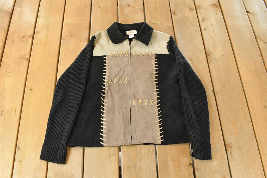Vintage 1990s Studio Works Knit Leather Suede Jacket Women's Medium