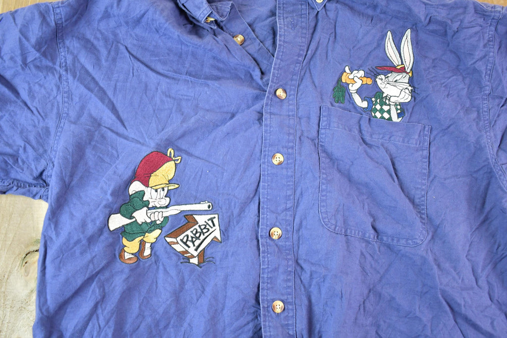 Vintage 1990s Bugs Bunny Elmer Fudd Looney Tunes Button Up Shirt Mens L
