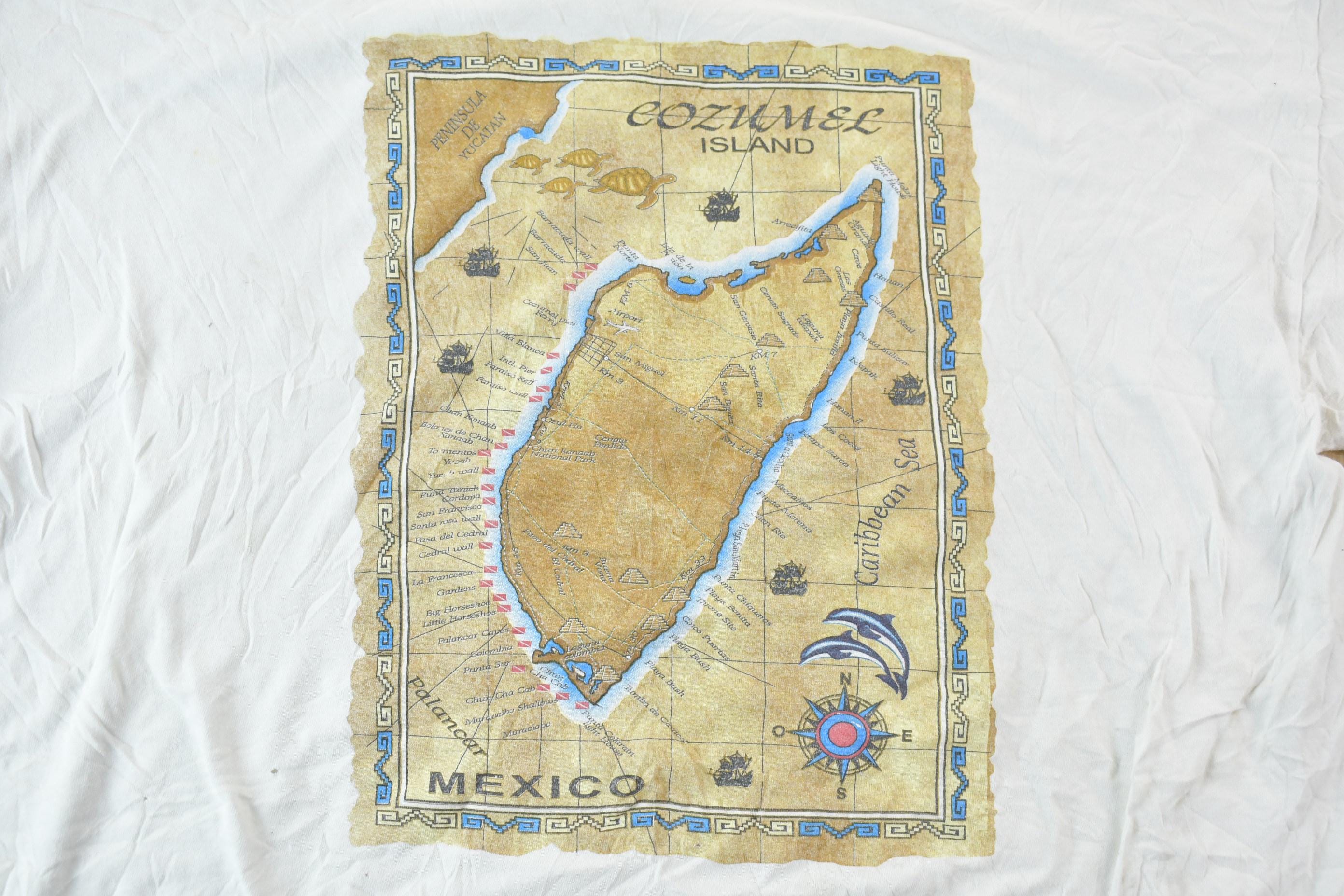 Vintage 1990s Single Stitch Cozumel Island Mexico Souvenir Travel Graphic T-Shirt