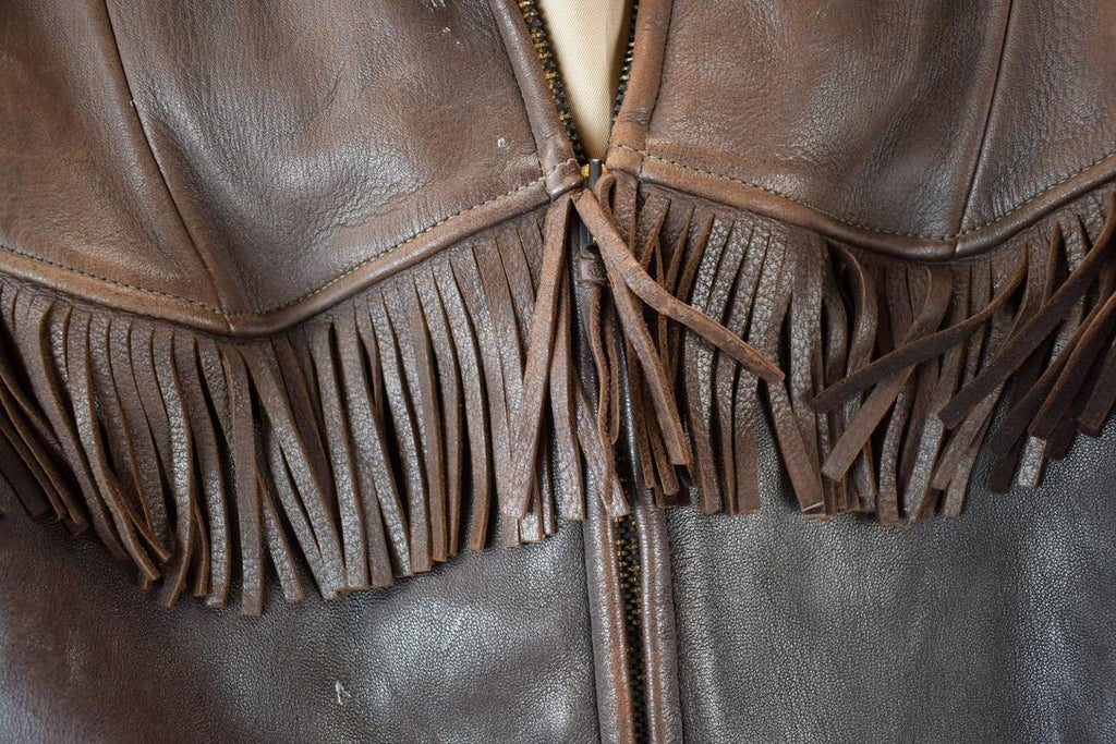 Vintage 1940s Bee Jay Leather Fringe Buckskin Riding Jacket Made In USA
