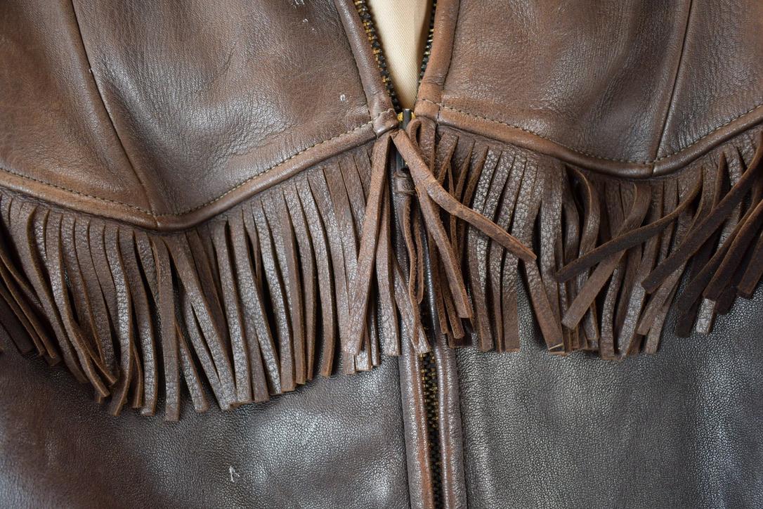 Vintage 1940s Bee Jay Leather Fringe Buckskin Riding Jacket Made In USA
