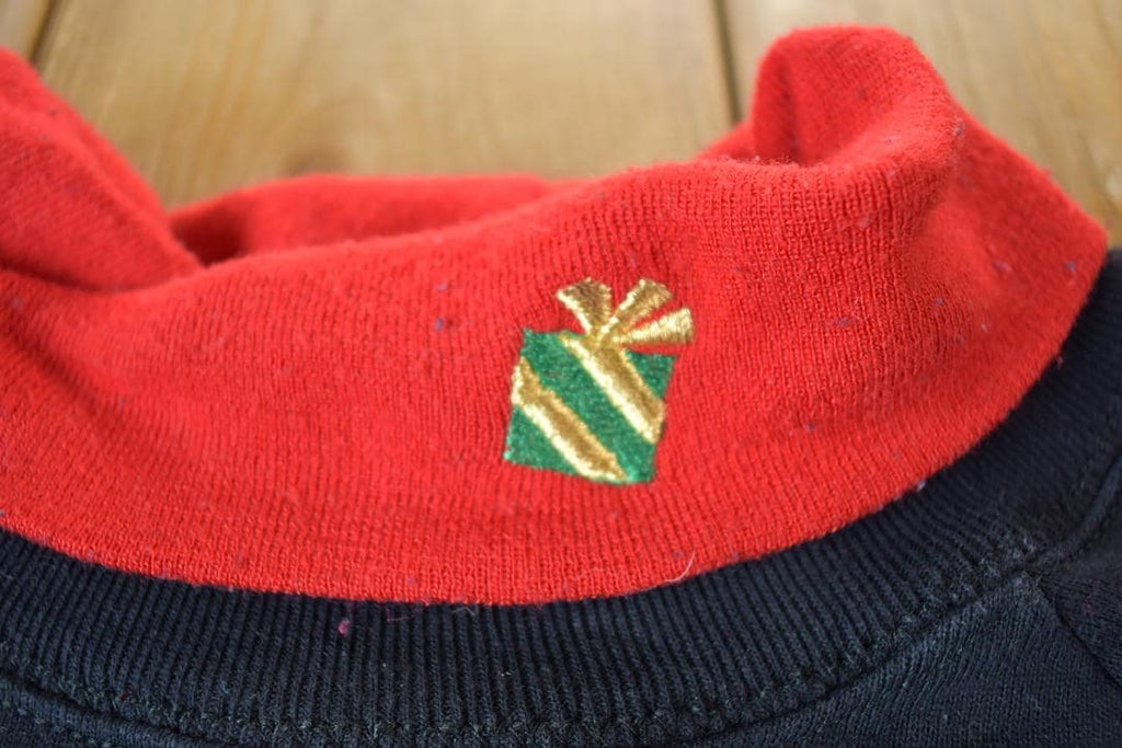 Vintage 1990s Christmas Tree Double Collar Crew Neck Sweater / 90s Crewneck / Grandma Sweater / Streetwear / Made In USA / Animal Theme
