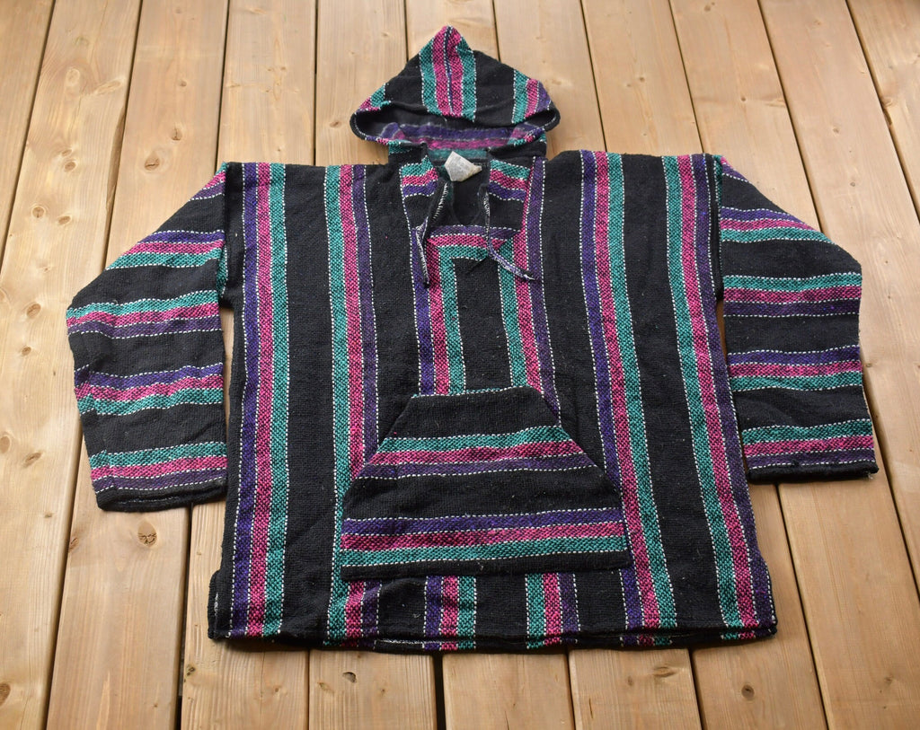 Vintage 1990s San Patricio Striped Knit Poncho Blanket Hoodie