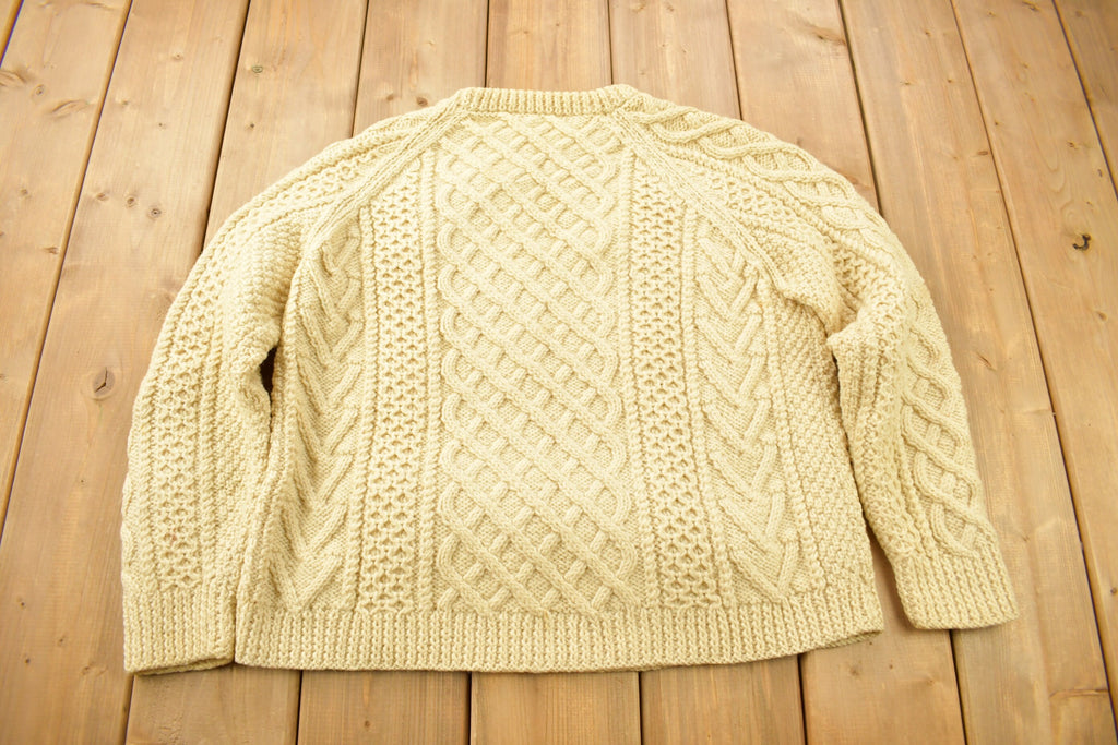 Vintage 1980s 100% Wool Cable Knit Crewneck Sweater