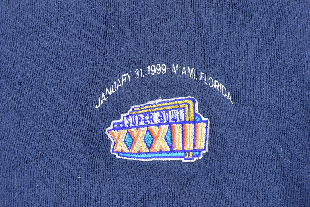 Vintage 1990s 1999 Super Bowl XXXIII Broncos Falcons Miami NFL Knit Crewneck Sweatshirt / Football / Sportswear / Americana