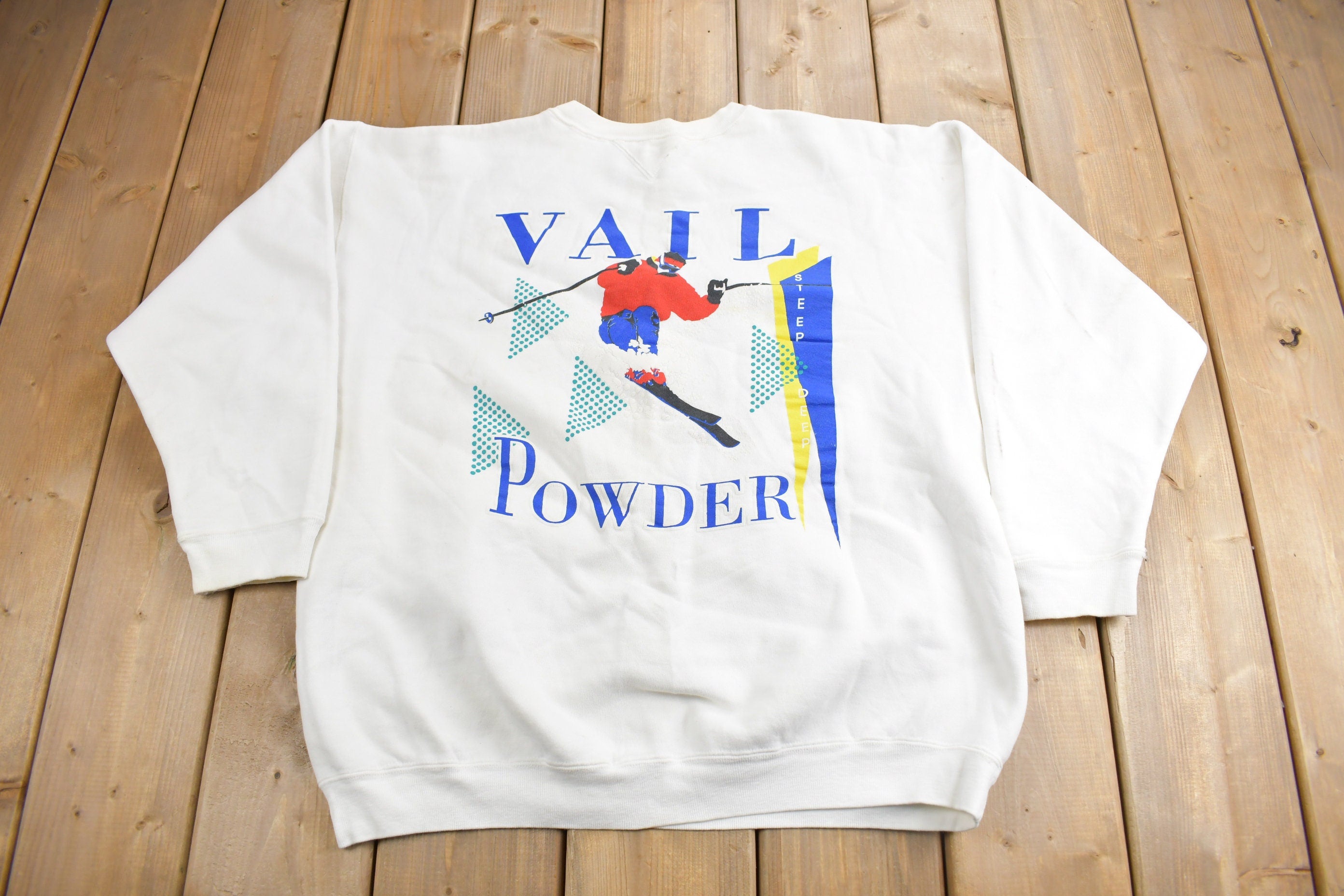 Vintage 1990s Vail Powder Skier Theme Crewneck Sweatshirt