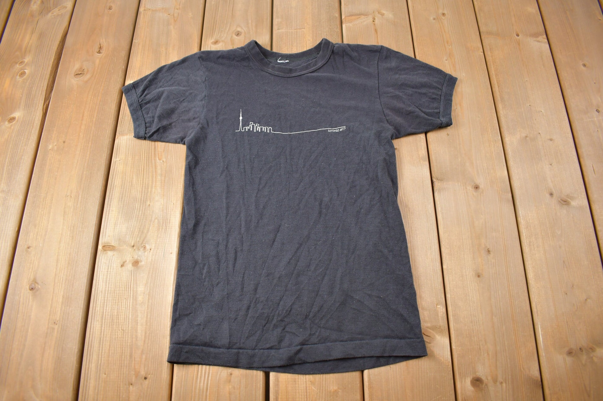 Vintage 1980s Toronto Skyline Graphic Ringer T Shirt / Streetwear / Toronto Eh? / Vacation Tee / Travel T Shirt