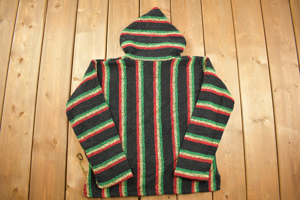 Vintage 1990s Sunspecs Baja Striped Knit Poncho Blanket Hoodie
