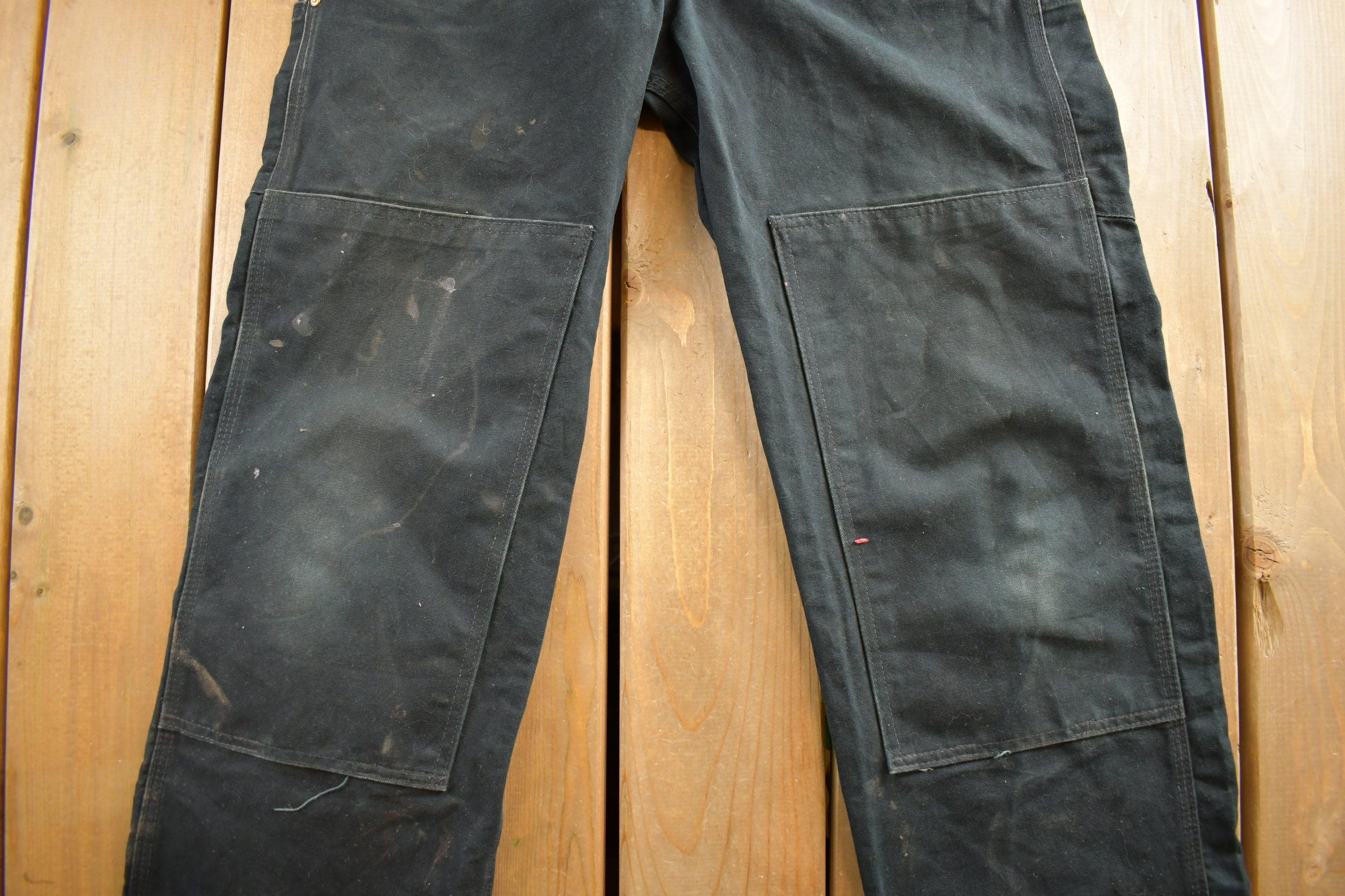 Vintage 1990s Carhartt Black Double Knee Canvas Overalls Size 40x30