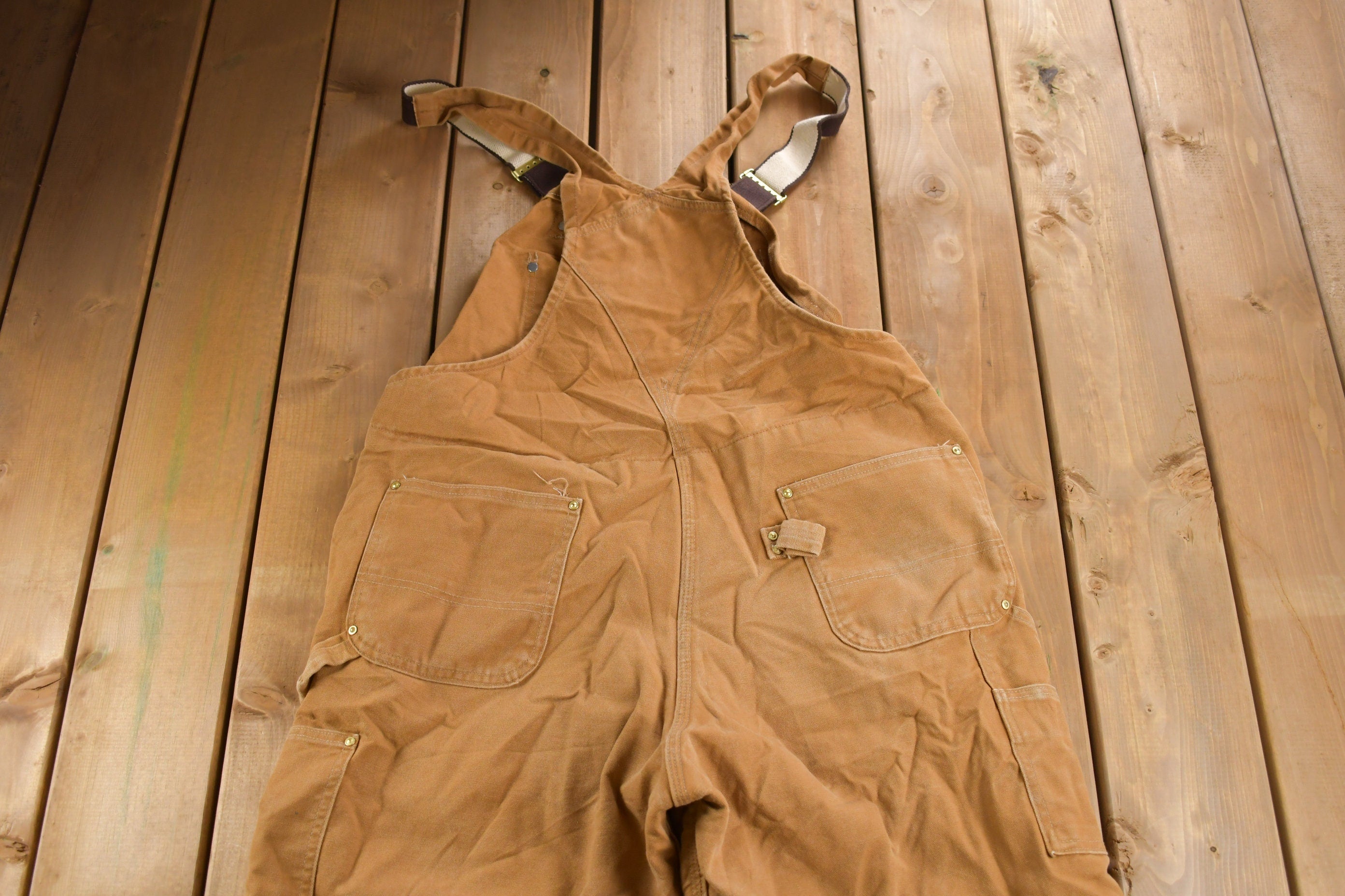 Vintage 1990s Carhartt Lined Double Knee Canvas Zip Overalls Size 41 x 28