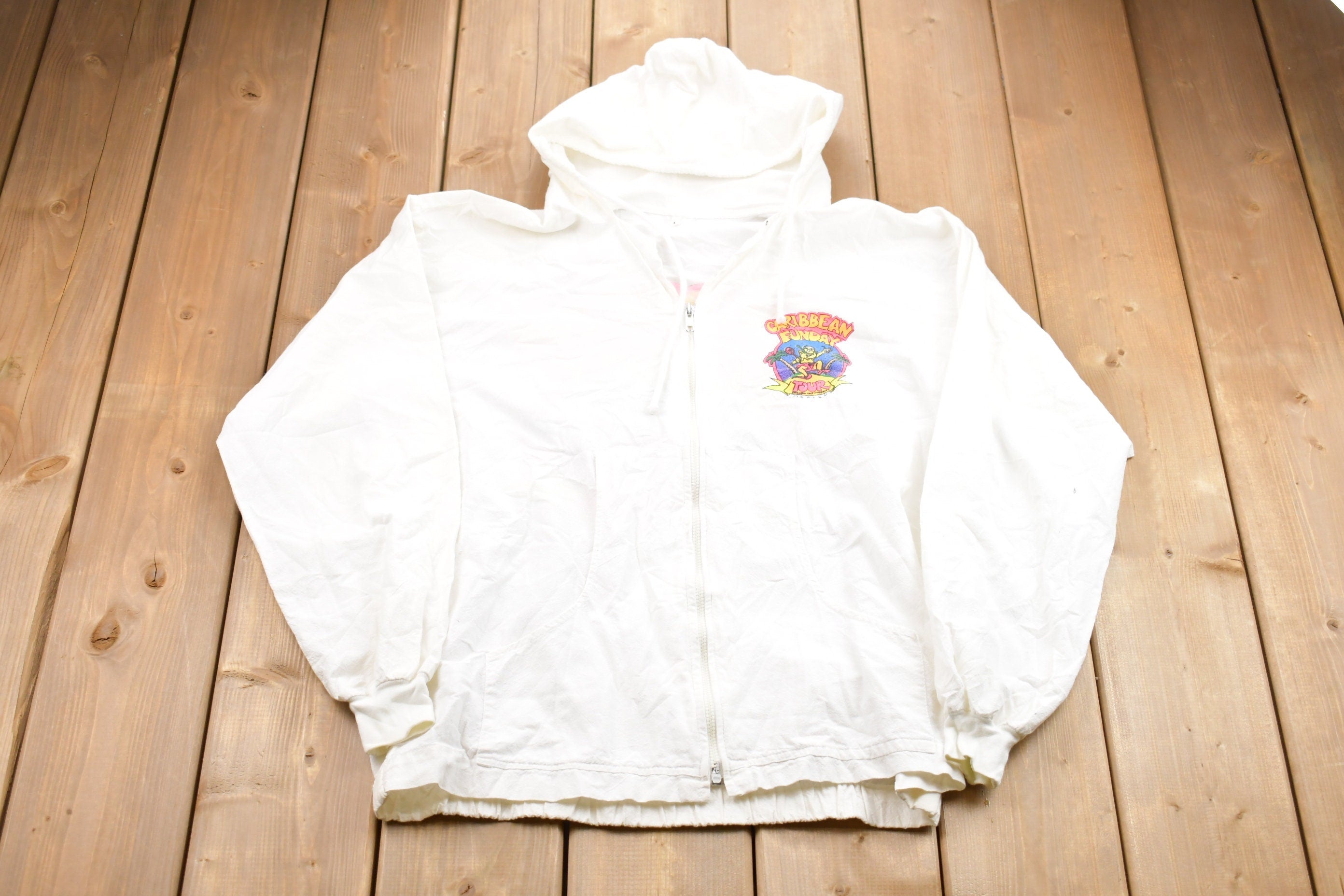 Vintage 1990s Caribbean Fun Day Tour Zip Up Graphic Hoodie