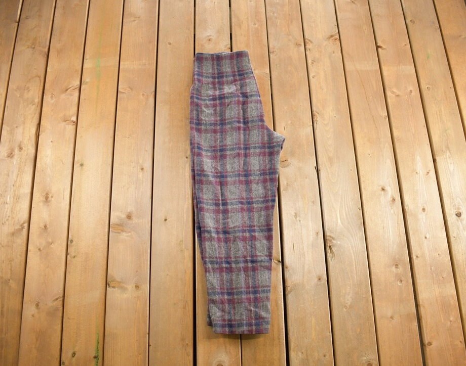 Vintage 1970s Wool Plaid Zipper Trousers Size 32x26