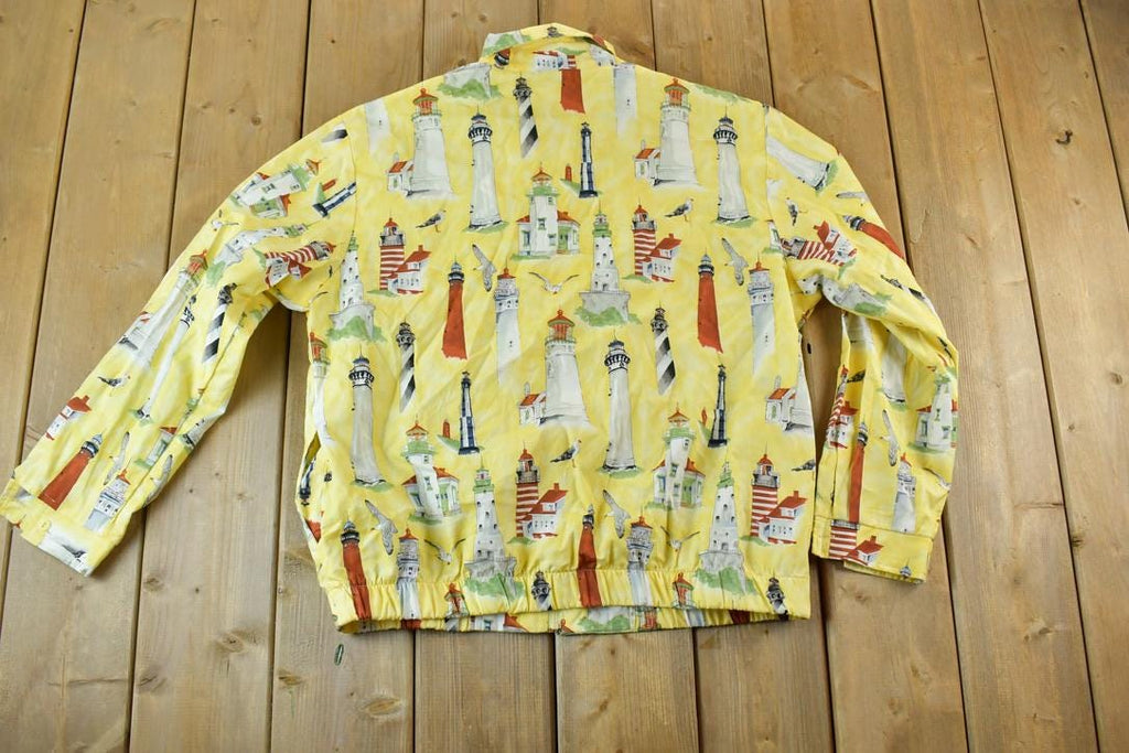Vintage 1990s Yellow Lighthouse AOP Zip Up Shirt