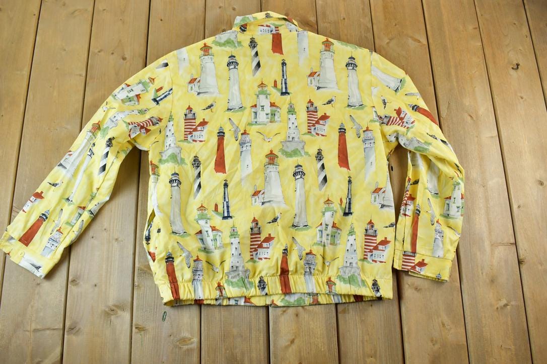 Vintage 1990s Yellow Lighthouse AOP Zip Up Shirt