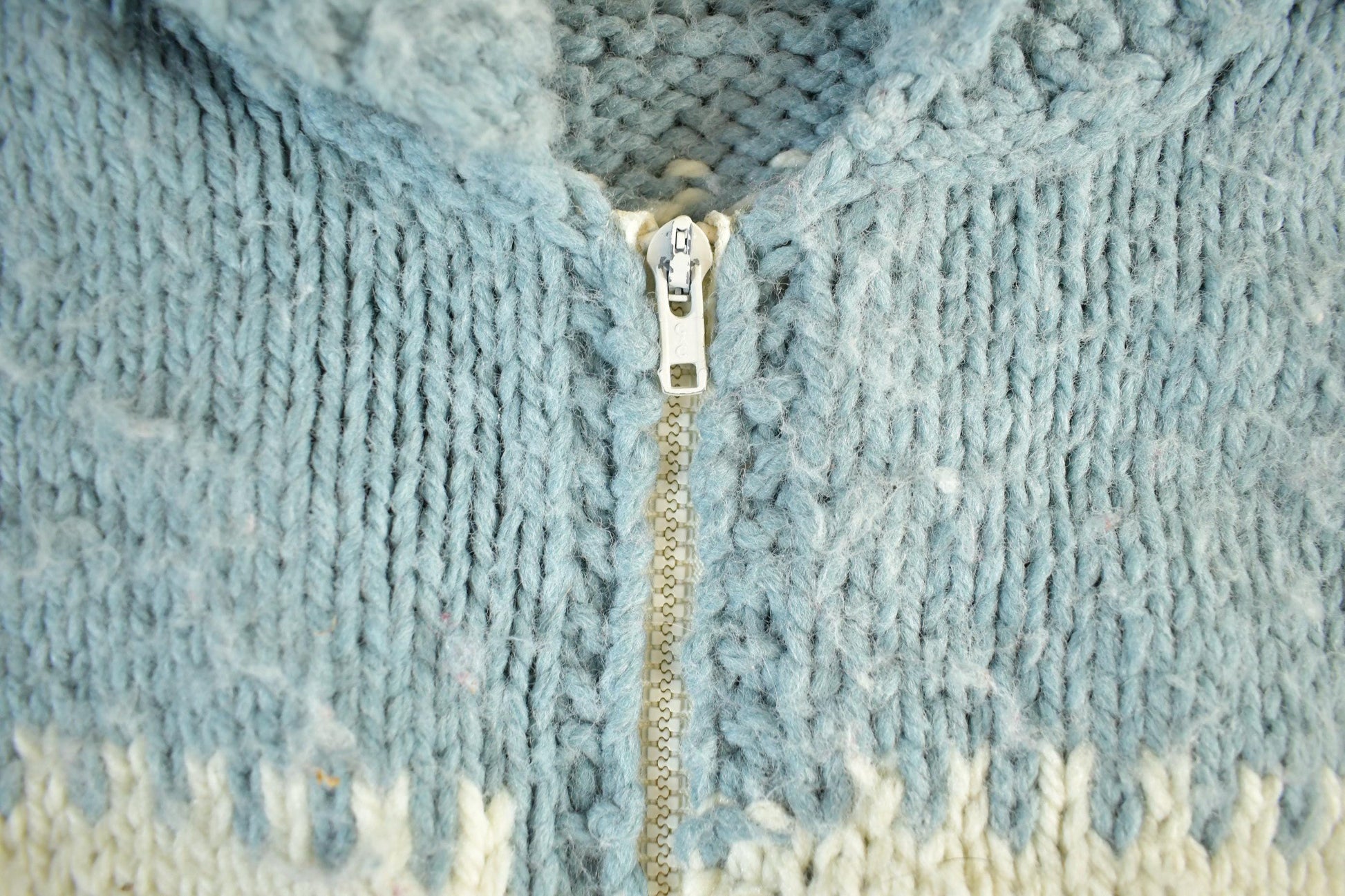 Vintage 1960s Cowichan Hand Knit Shawl Collar Zip Up Sweater Men's 2XL