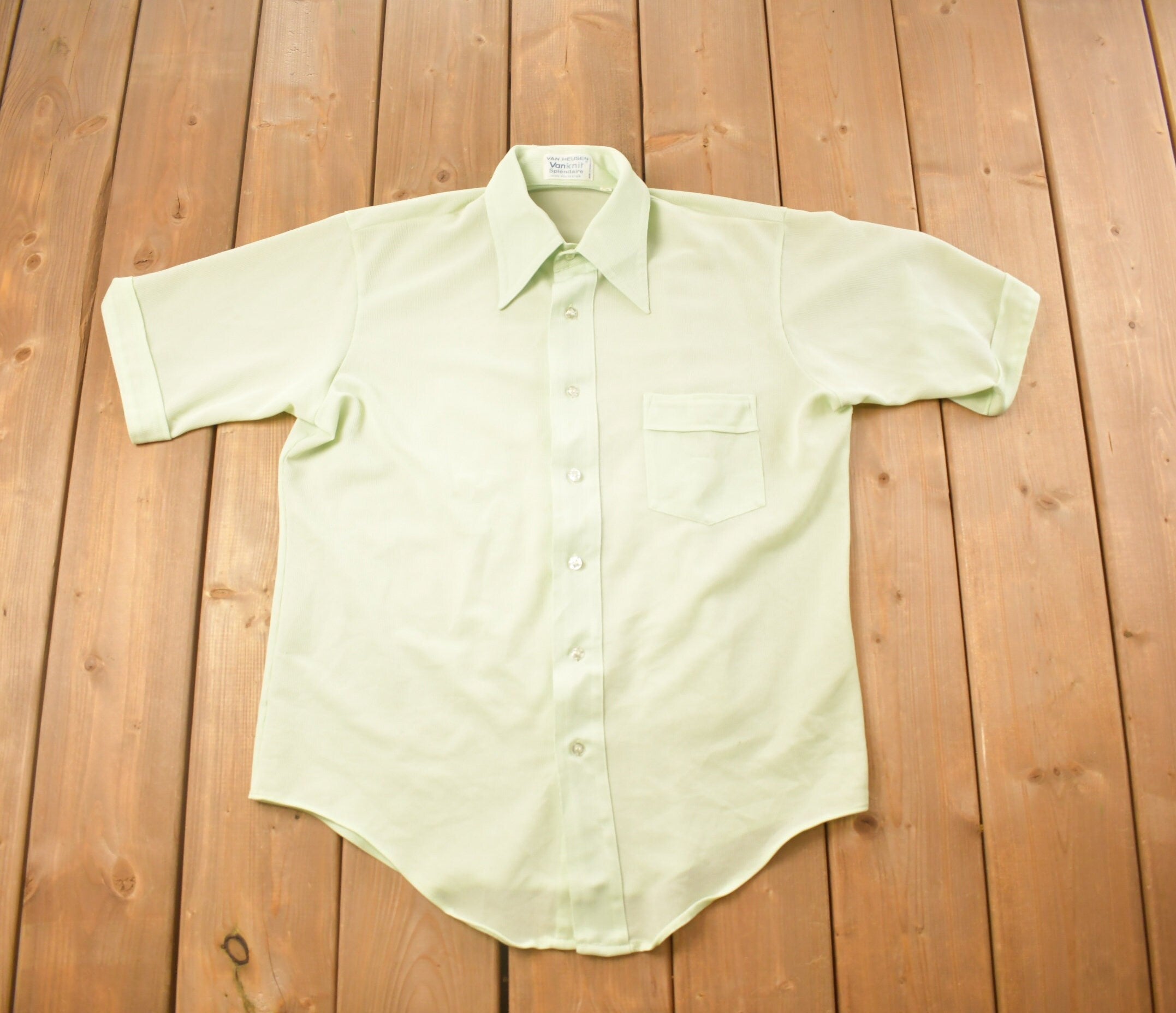 Vintage 1990s Van Heusen Blank Green Button Up Shirt