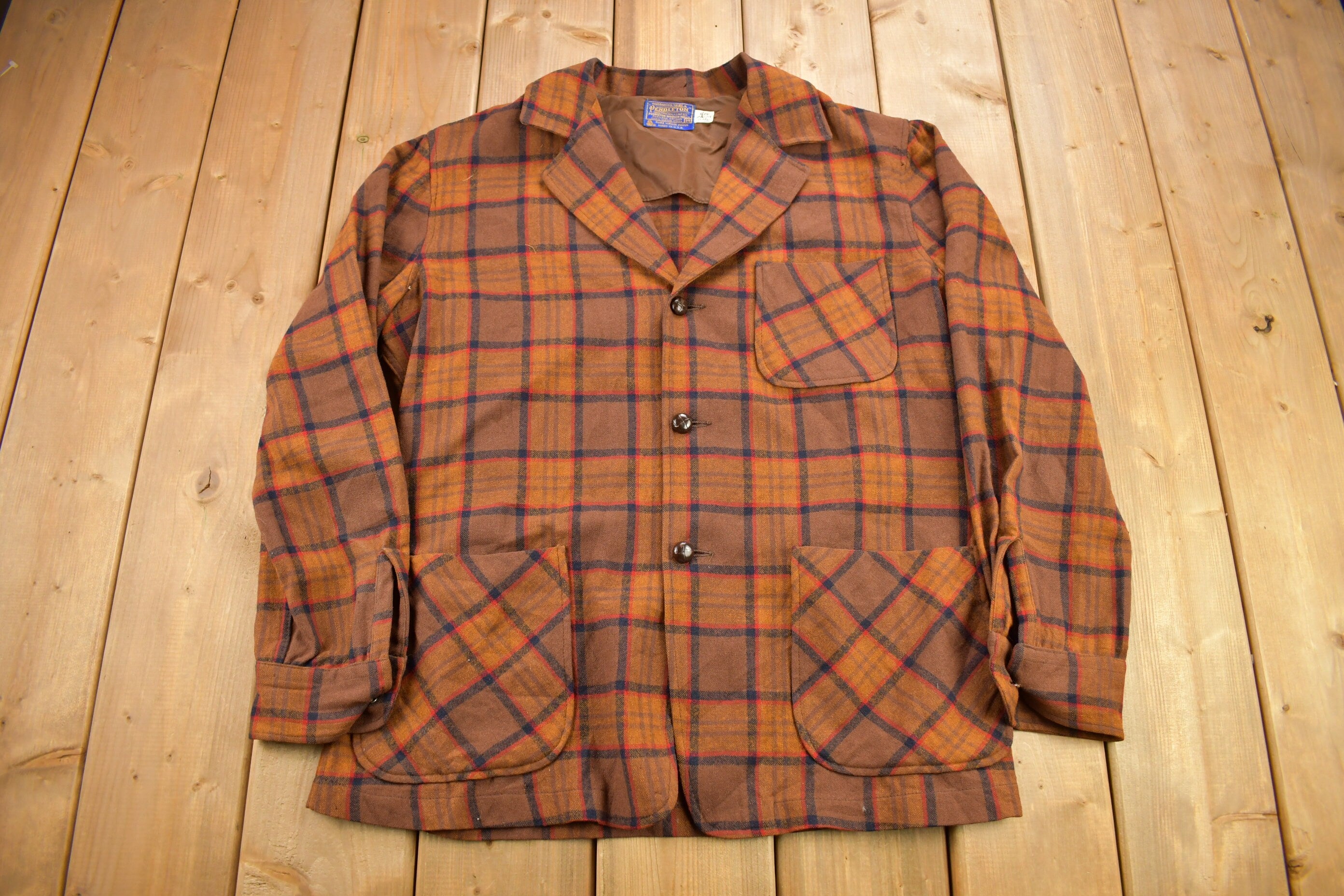 Vintage 1970s Pendleton Plaid Button Up Blazer Jacket Size M