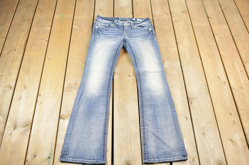 Vintage Y2K Miss Me Bedazzled Low Rise Jeans Size 26x32 / Boot Cut Jeans / Y2K Style / Embroidered Jeans / 2000s / Contrast Stitching