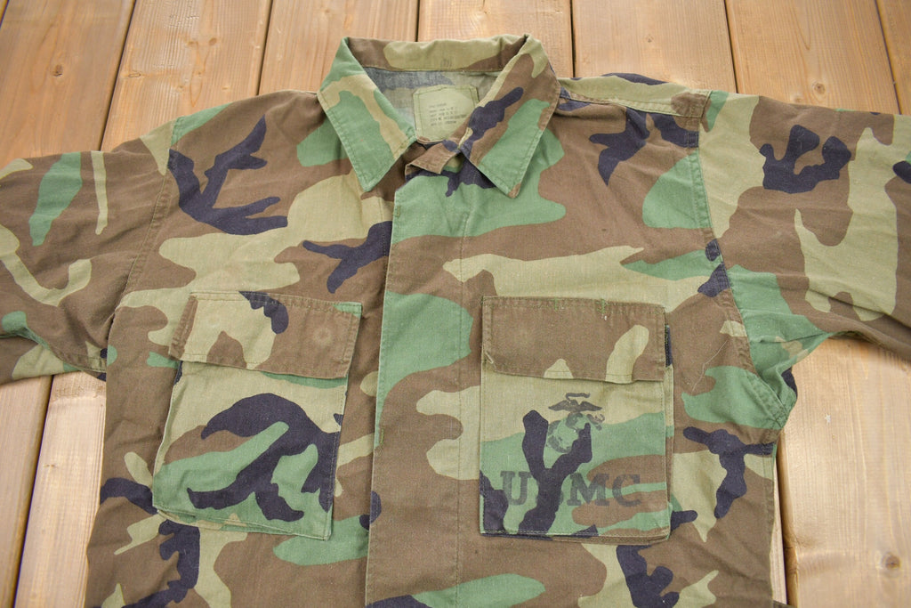 Vintage 1986 Woodland Camo Military Button Up Shirt