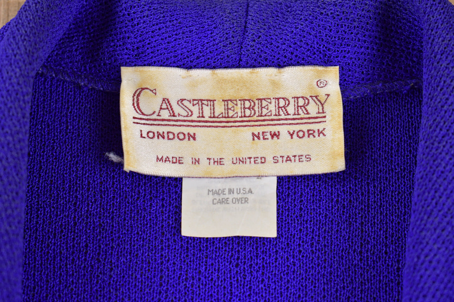 Vintage 1980s Castleberry Collared Cardigan Sweater / Vintage Cardigan / Button Up / Blue Cardigan / Made in USA