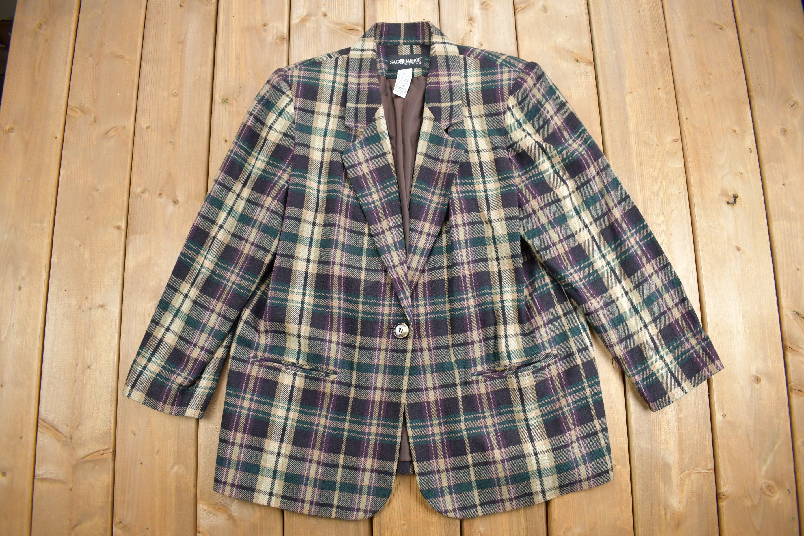 Vintage 1990s Sag Harbor Woman Plaid Blazer Jacket