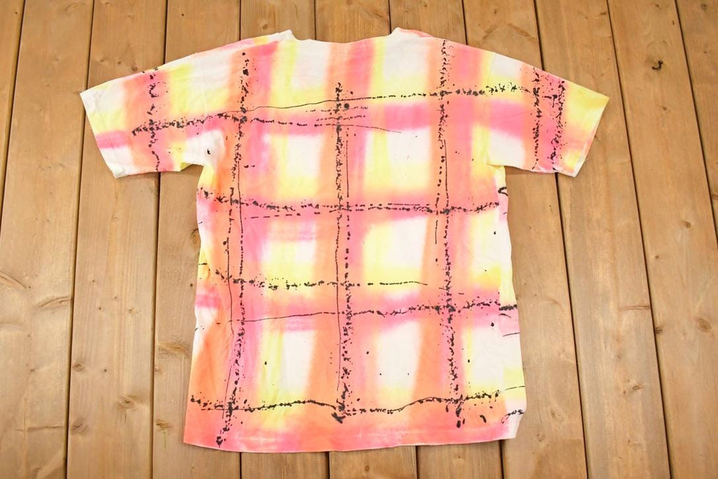 Vintage 1990s Cherokee Neon Plaid Souvenir T-Shirt Men's L