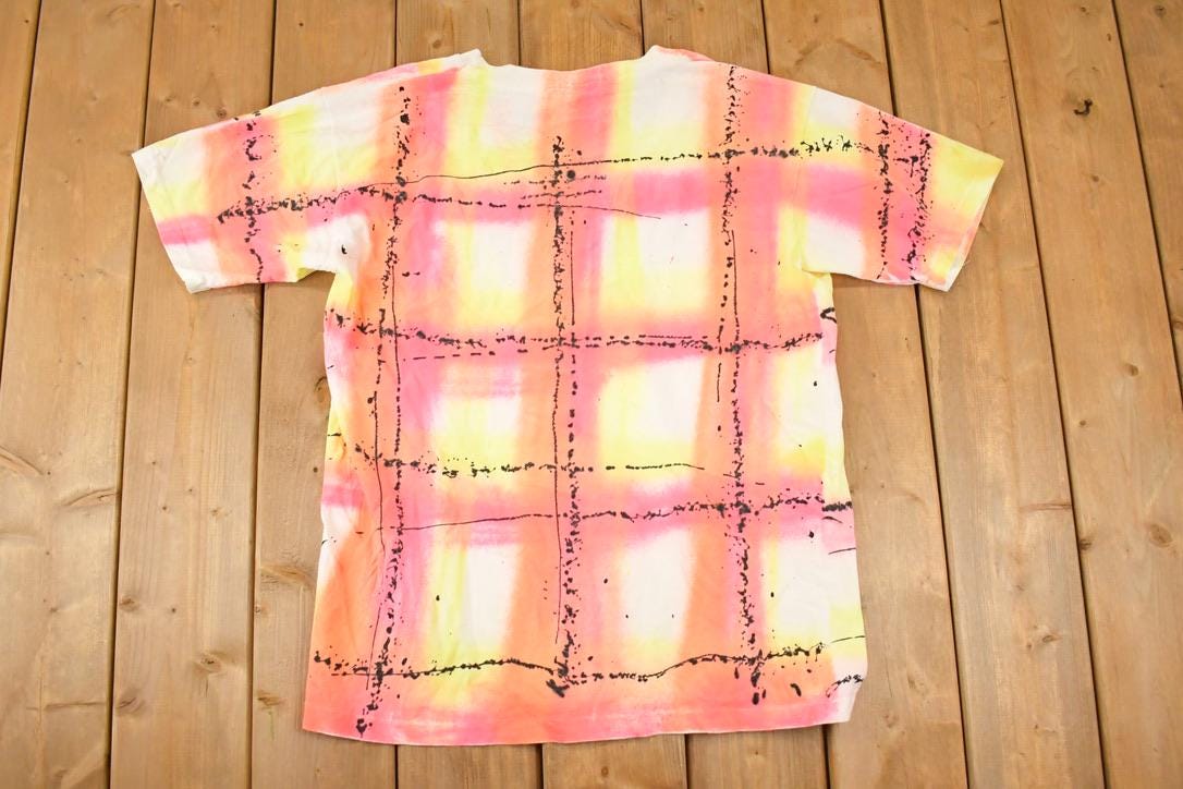 Vintage 1990s Cherokee Neon Plaid Souvenir T-Shirt Men's L
