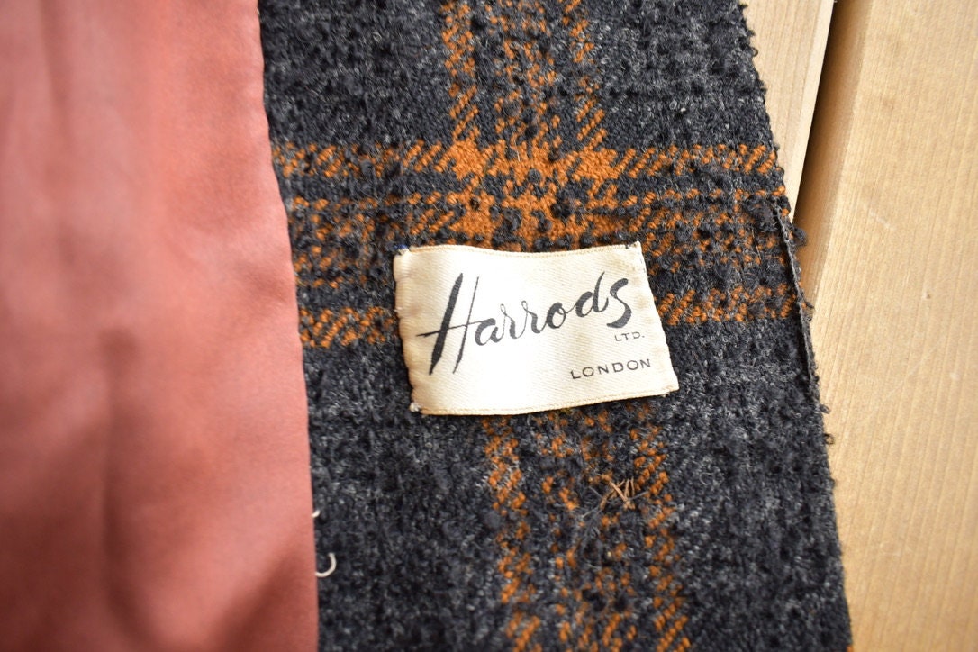 Vintage 1970s Harrods Wool Button Up Long Jacket Made In England