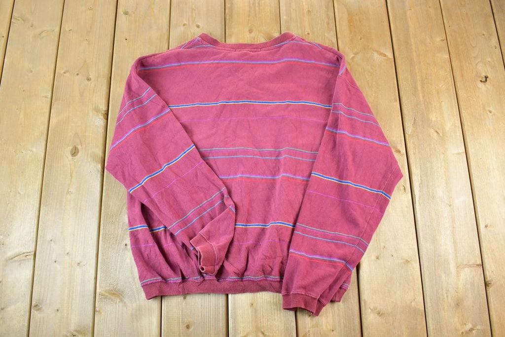 Vintage 1990s Levis Quarter Button Striped Souvenir Crewneck Sweatshirt Made In USA