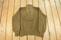 Vintage 1980s Military Wool Olive Henley Knit Sweater Men's Medium