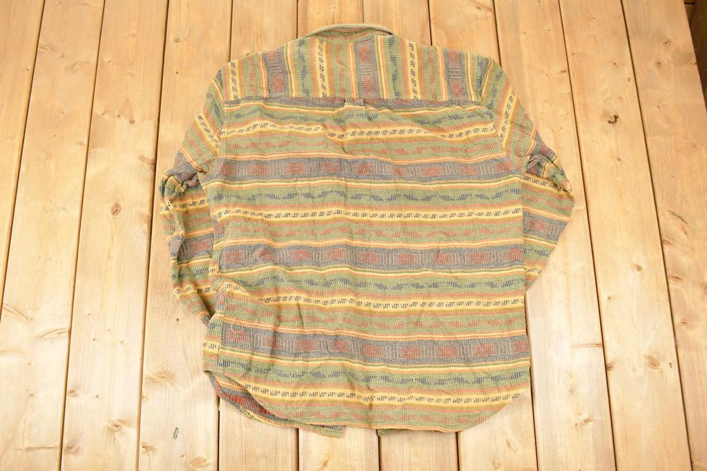 Vintage 1990s The Territory Ahead Aztec Striped Button Up Shirt Men's L  Boho Button Up  90s Hippie Shirt