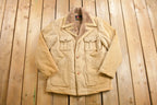 Vintage 1980s Faux Fur Lined 4 Pocket Beige Coat Fall Winter Outerwear