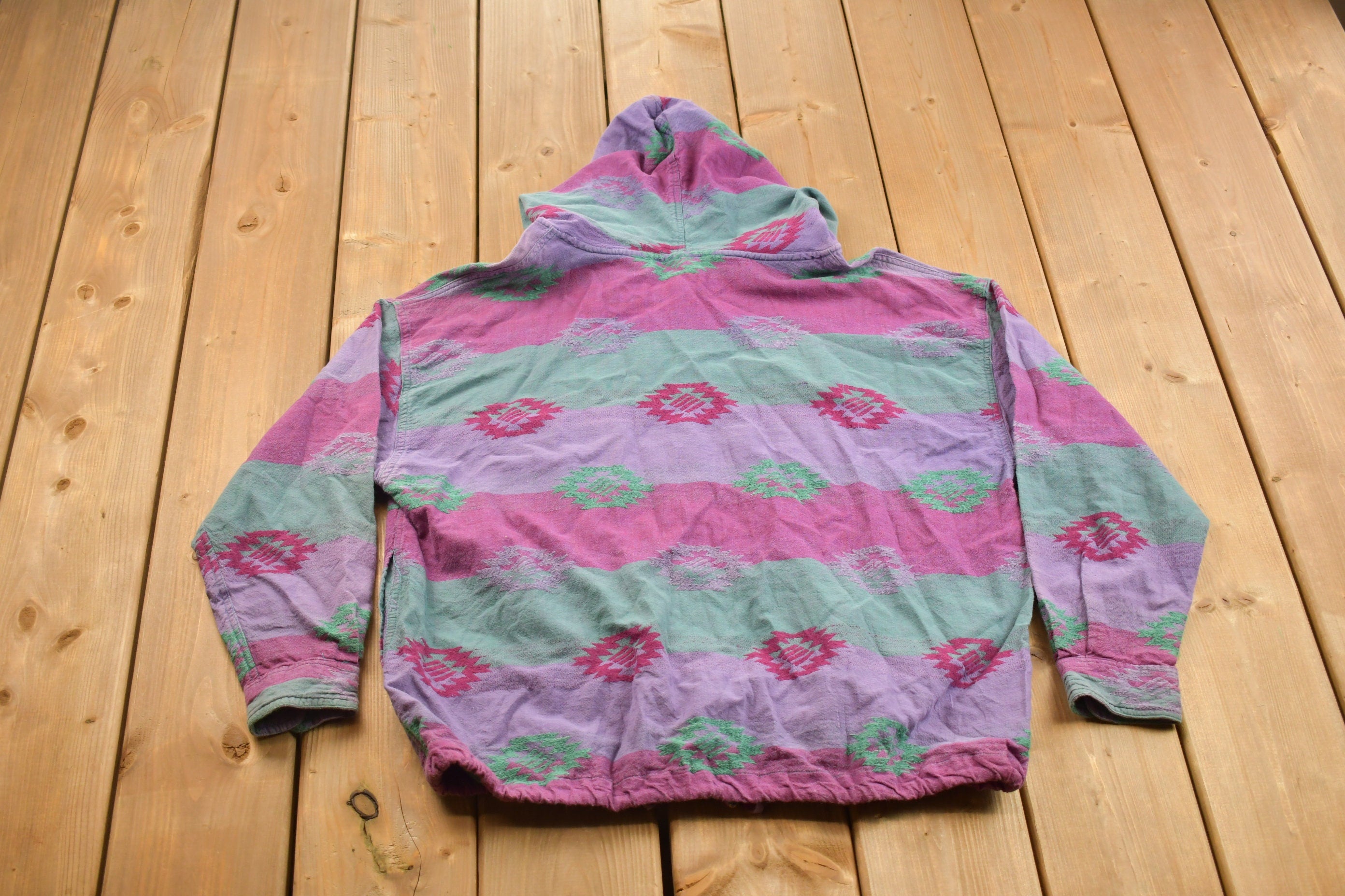 Vintage 1990s Paris Sport Club Aztec Pattern Button Up Hoodie