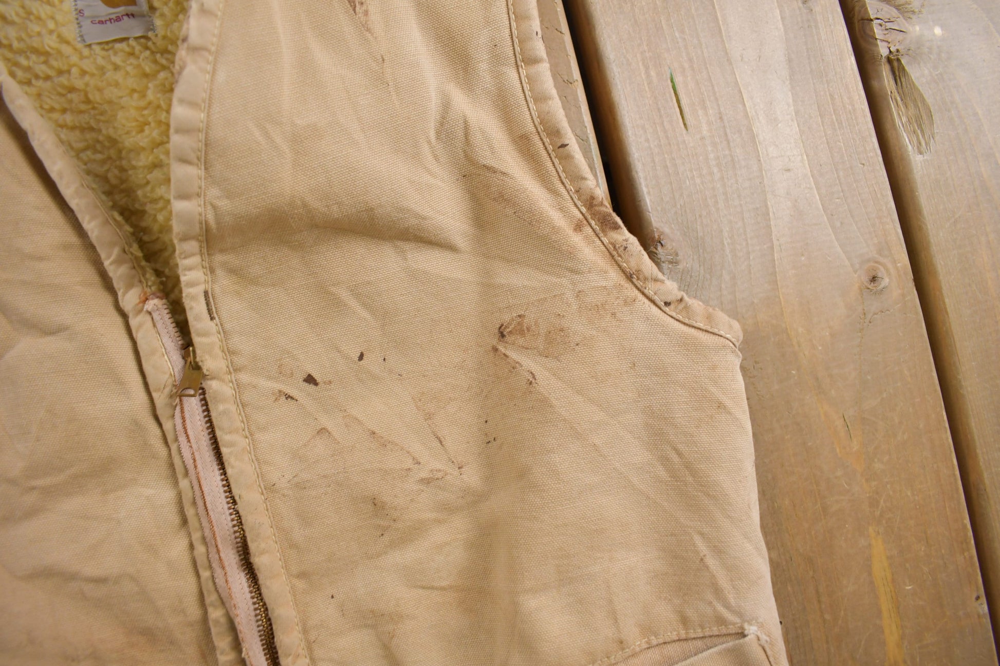 Vintage 1960s Carhartt Sherpa Lined Beige Work Vest  Vintage Workwear  Streetwear  Made In USA  Outdoorsman  Union Made