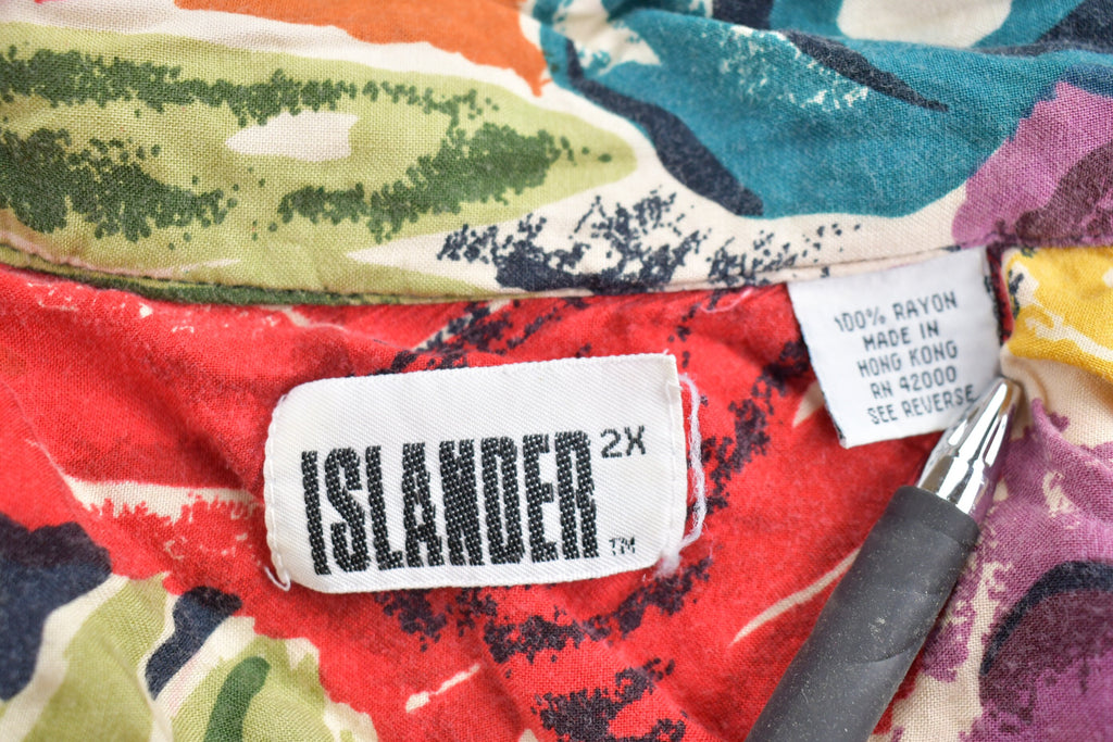 Vintage 1990s Islander Colourful Abstract Short Sleeve Button Up Vacation Shirt