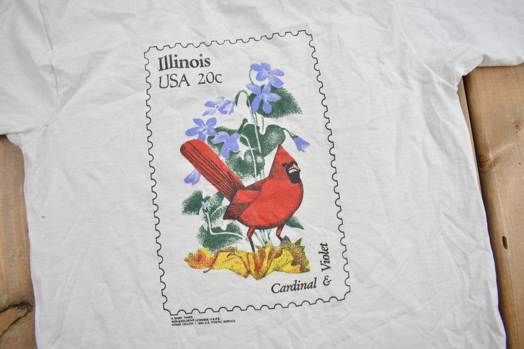 Vintage 1982 USPS Illinois Cardinal Stamp Graphic T Shirt