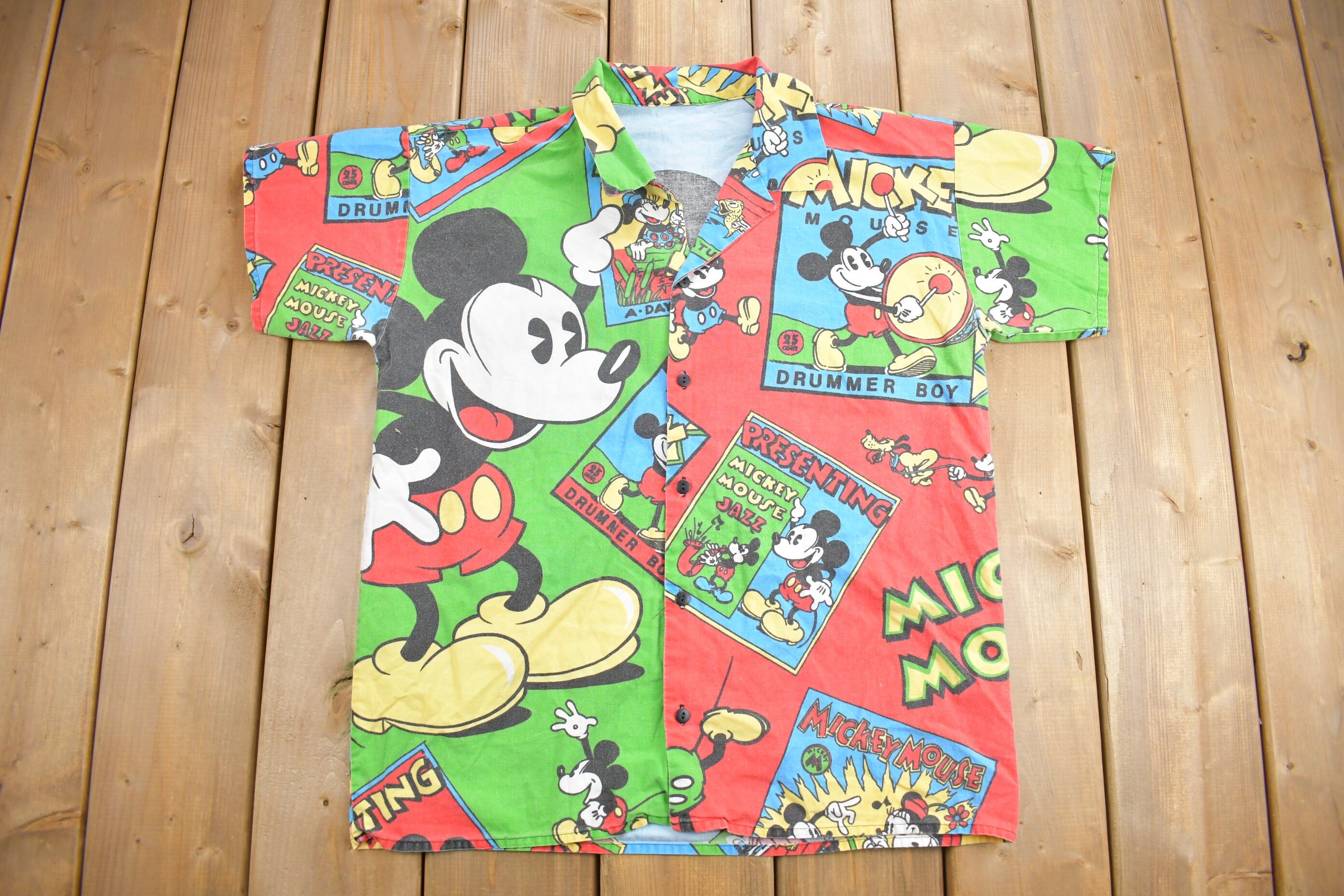 Vintage 1990s Mickey Mouse All Over Print Button Up Shirt